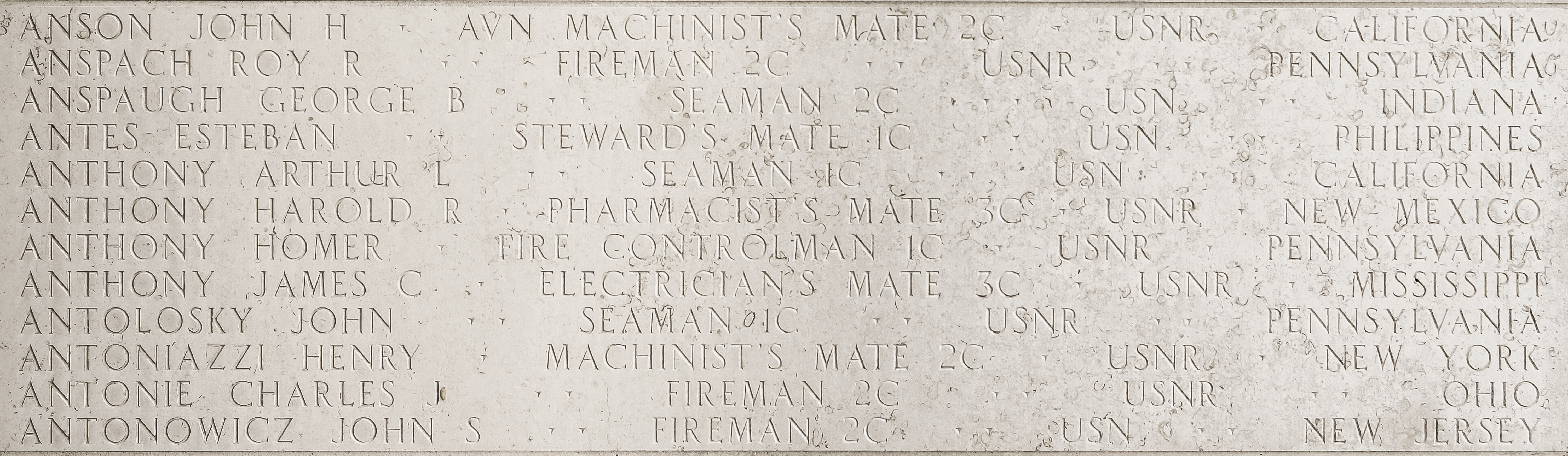 Charles J. Antonie, Fireman Second Class